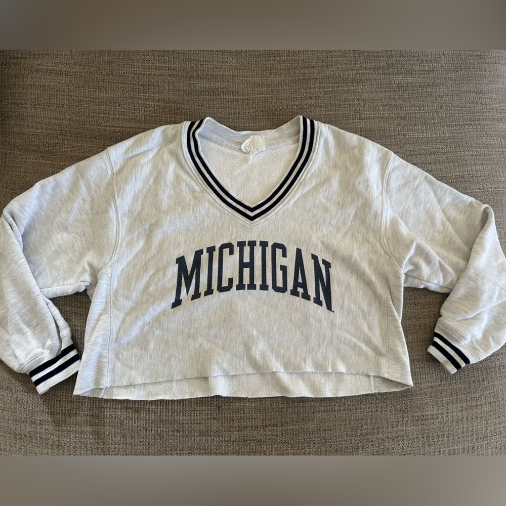 University of Michigan Champion Gray Reverse Weave Cropped Sweatshirt Size L